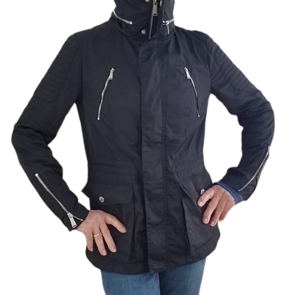 Bcbgeneration Black Zip Up Raincoat Hidden Hood. - image 3